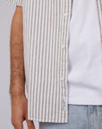 STRIPED LINEN SHIRT TAN