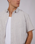 STRIPED LINEN SHIRT TAN