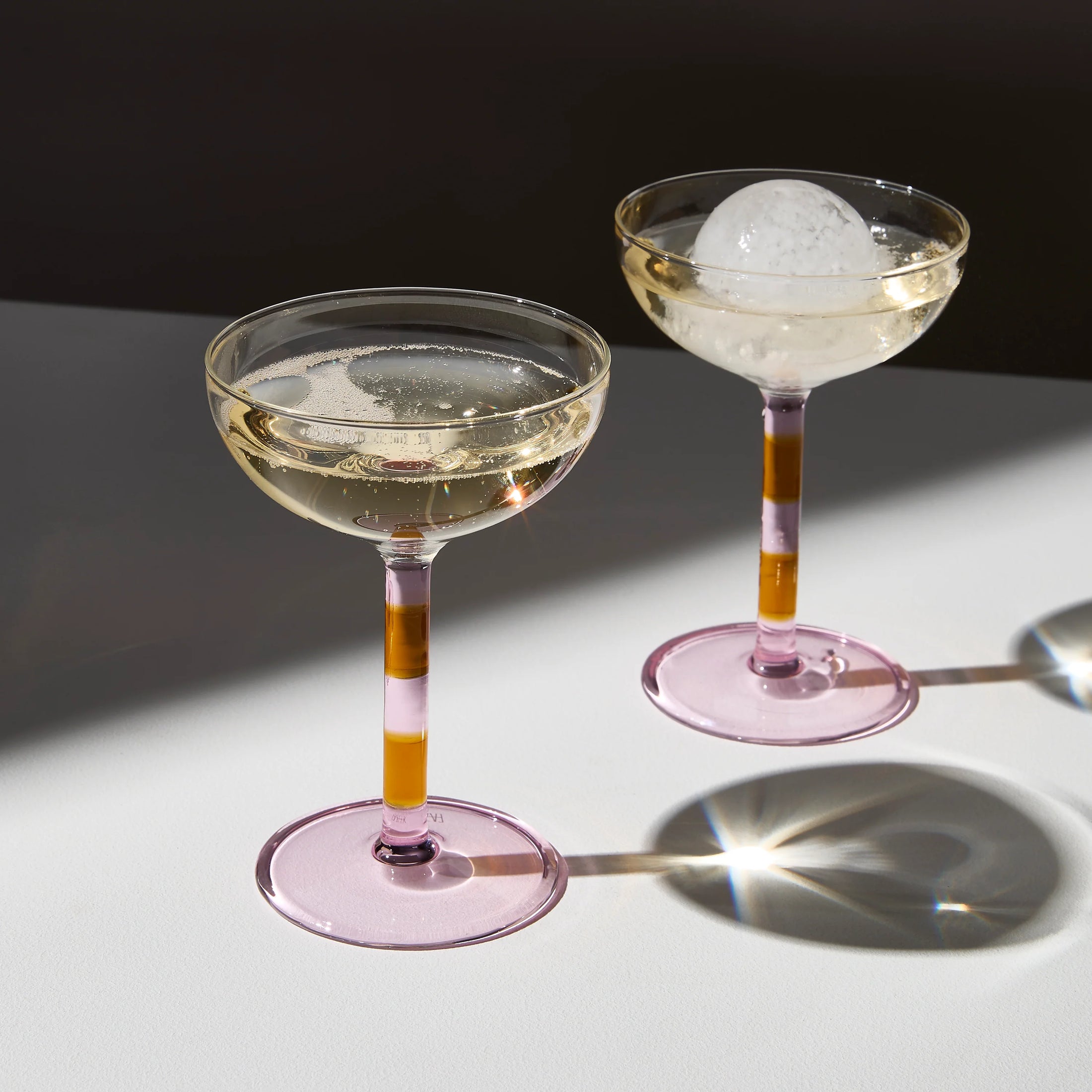 Two x Striped Martini Glasses - Pink + Amber